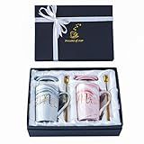 Jumway Mr and Mrs Coffee Mugs - Wedding Gifts for Bride and Groom - Gifts for Bridal Shower Engagement Wedding and Married Couples Anniversary - Ceramic Marble Cups 14 Oz Pink