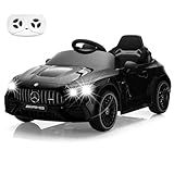 TOBBI Kids Electric Ride On Toy Car, Toddlers Battey-Powered Vehicle with Parental Remote Control/Soft Start/3 Speeds/Horn & LED for Children Ages 3-6 Years-Black