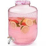 Godinger Drink Dispenser 2 Gallon, Large Glass Water Dispenser - (256oz) Blush