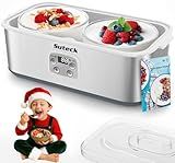 Suteck Yogurt Maker - Stainless Steel Yogurt Makers with Adjustable Time & Temp Control，Automatic Shut-Off & Constant Temper for Homemade Greek, Probiotic Yogurt, BPA-Free 2 Yogurt Bowls (2 Quart)