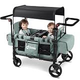 Sekey Wagon Stroller for 2 Kids, Luxury 4-in-1 Stroller Wagon - Premium Quality with Convertible Seats, Adjustable Push Handles, Removable Canopy, Cup Holder, Snack Tray & Cooler, US Certified.