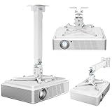 PEGZONE Projector Ceiling Mount with Extension Pole, Wall&Ceiling Adjustable Bracket 3-in-1, Universal Projector Holder for Home Theater & Office, 44lbs, Compatible with Epson/Optoma, White