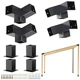Grehitk Pergola Kit, Slanted Roof Pergola Bracket, 3-Way Brackets with Post Base Kit, Log Cabin Outdoor 4"x 4" (Actual 3.5" X 3.5") Lumber