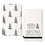 ARKENY Christmas Kitchen Towels Set of 2,Black Xmas Tree Dish Towels 18x26 Inch,Hoilday Farmhouse Home Decoration AD101