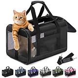 Conlun Cat Carrier Airline Approved, Soft-Sided Dog Carrier with Inner Safety Leash, Pet Transport Carrier for Small-Medium Cats Puppies up to 15 Lbs, Collapsible Travel Kitten Carrier Bag -BlackM