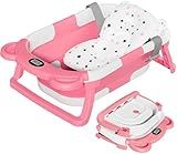 TPN Collapsible Baby Bathtub, Baby Bath Tub with Soft Cushion & Real-Time Thermometer, Baby Bathtub Infant to Toddler Tub (0-36 Months), Portable Travel Baby Tubs for Newborns (Pink)