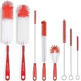 ALINK 8-Pack Red Bottle Brush Cleaner Set - Long Cleaning Brush for Narrow Neck Wine/Beer Bottles, Thermos, Hummingbird Feeder, Spout, Lids and Straws