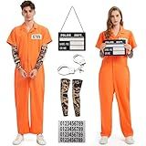 Ragelion Prisoner Jumpsuit Adult Orange Prison Inmate Costume for Men and Women Halloween Jail Criminal Outfit (L)