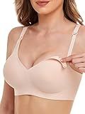 Vinfact Smooth Nursing Bras for Breastfeeding Seamless Maternity Bras for Pregnancy Wireless Bralette with Extra Bra Extender - Medium, Beige