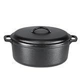 Amazon Basics Pre-Seasoned Cast Iron Dutch Oven Pot with Lid and Dual Handles, Oven Safe, Heavy-Duty, 7-Quart, Round, Black