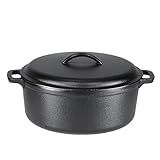 Amazon Basics Pre-Seasoned Cast Iron Dutch Oven Pot with Lid and Dual Handles, Oven Safe, Heavy-Duty, 7-Quart, Round, Black