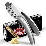 Lifetime Replacement Garlic Press Stainless Steel No Need to Peel, Detachable Handle for Fine Mincing-Premium Garlic Mincer Tool, Rust-Proof, Easy to Clean, Dishwasher Safe Garlic Crusher