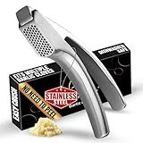 No Peeling Required Garlic Press Stainless Steel with Detachable Handle for Fine Mincing-Premium Garlic Mincer Tool, Rust-Proof, Easy to Clean, Dishwasher Safe Garlic Crusher with Lifetime Replacement
