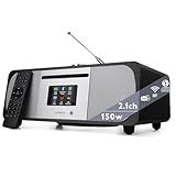LEMEGA M6P CD Player with FM Radio, Bluetooth Streaming, 150W Stereo HiFi System with Internal Subwoofer, 2.8" Colour Display, Presets, Remote, Acoustic Wooden Cabinet (Black Oak)