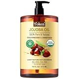 Yoken Pure Jojoba Oil Organic USDA Certified 16 fl oz, 100% Natural Jojoba Oil for Hair, Skin & Face, Cold Pressed Unrefined, Deeply Moisturizing Body Carrier Oils for Essential Oils Mixing