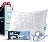 QUTOOL Cooling Pillow for Sleeping, CertiPUR-US Shredded Memory Foam Standard Pillow Set of 1, Cool Pillow for Hot Sleepers Adjustable Firm Pillow for Side,Back,Stomach Sleepers Soft Yet Support,White