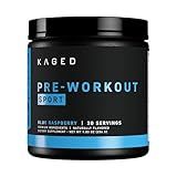 Kaged Sport Pre Workout Powder for Men & Women, Blue Razz, Sport Certified, 188mg Caffeine, Nitric Oxide Supplement, Beta Alanine for Energy, Weightlifting, Cardio Endurance & Strength, 20 Servings