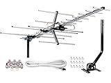 Five Star Yagi Satellite HD TV Antenna up to 200 Mile Long Range, Attic or Roof Mount Digital OTA TV Antenna for 4K Supports 4 TVs Installation Kit & Mounting Pole, Radio/FM Antenna