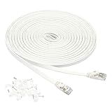 Amazon Basics RJ45 Cat 7 Ethernet Patch Cable, Flat, 600MHz, Snagless, Gold Plated, Includes 15 Nails, 30 Foot, White