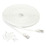 Amazon Basics RJ45 Cat 7 Ethernet Patch Cable, Flat, 600MHz, Snagless, Gold Plated, Includes 15 Nails, 30 Foot, White