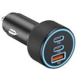 USB C Car Charger, 3-Port 67W Dual USB-C & USB-A Car Power Adapter PD/QC Fast Charging Cigarette Lighter for iPhone 17/16/15/14/13/12/11 Pro Max, iPad, Samsung Galaxy S25 S24/S23/S22, Pixel, Android