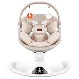 Baby Swing, Electric Infant Swing with Remote Control, 5 Speed Adjustable, Machine Washable Cushion, 5 Point Safety Harness, Bluetooth Music, Portable Baby Swing (Beige)