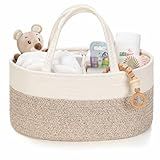 Kodomoore Diaper Caddy Organizer, Empty Gift Basket for Newborn Essentials, Baby Storage Basket, Stylish Gift Bag for Baby Shower, Boys and Girls – Small, White and Beige Brown