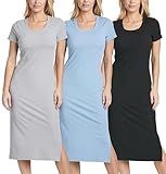 3 Pack Jersey Casual Dresses Women Midi Length Tshirt T Shirt Dress Black 2024 Jersey Ribbed Spring Summer Fitted Short Sleeve Female Ladies