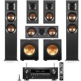 Klipsch Reference 5.2 Home Theater System, Bundle with 2X R-625FA Floorstanding Speaker, 2X R-12SW Subwoofer, R-52C Center Channel, R-41M Bookshelf Speaker Pair, 7.2-Channel Receiver, Black