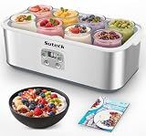 Suteck 8-Jar Yogurt Maker, Time & Temp Adjustable, Auto Shutoff, White