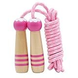 Jump Rope Kids, 7ft Adjustable Cotton Skipping Rope with Wooden Handle for Boys and Girls Fitness Outdoor Exercise(Pink)