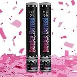 Gender Reveal Pink Confetti Cannon, DOUKEE Baby Shower Pink only Biodegradable Confetti Poppers for Girl Baby Reveal Party - 2 Set