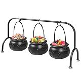 Kendane Easter Decorations Indoor,Set of 3 Witches Cauldron Candy Serving Bowls on Rack, Party Decorations,Black Plastic Candy Cauldron for Table Decor,Easter Candy for Kids