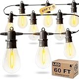 Jerritte 60FT LED Outdoor String Lights with 16+1 Edison Shatterproof IP65 Waterproof Bulbs, 2700K Dimmable Commercial Grade Patio Lights for Garden, Porch, Deck Decor