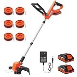 VARSK 20V String Trimmer Cordless, 12 Inch 2 in 1 Trimmer and Edger, Automatic Line Feed, Includes 2 X 2.0Ah Batteries/1 X Fast Charger/6 X Spare Spools, for Lawn, Garden, etc, Orange