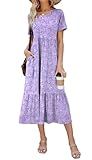 Summer Dresses for Women Flowy Maxi Sundress Short Sleeve Tiered Beach Dress with Pockets 2026 Vacation Travel