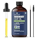 Botanic Hearth 100% Pure Rosemary Oil For Hair Growth Infused With Biotin | Hair Strenghtening Treatment | Nourishing & Volumizing | With Jojoba Oil & Castor Oil | Non GMO Verified | 2 fl oz, Blue