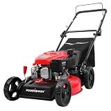 PowerSmart EasyCut 18-Inch Gas Lawn Mower, 144cc 4-Stroke OHV Engine, Push Walk-Behind, 3-in-1 Mulch/Bag/Side Discharge, Steel Deck, 6 Height Adjustment
