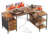 Alpen L Shaped Computer Desk, 47 Inch Corner Desk with Drawers and Power Outlets, Home Office Desk for Gaming, Study Writing PC Table with Storage and Reversible Shelf, Rustic Brown