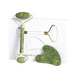 LSXKAMIX Jade Roller Gua Sha Tools - Nature Gua Sha Facial Tool Skin Tightening Face Massager Anti-Aging Jade Face Roller Puffiness Reducing Guasha Stone for Women Men（Green）