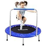SereneLife 36" Mini Foldable Toddler Trampoline with Handle Bar, Rebounder Trampoline for Kids, Indoor/Garden Fitness & Play, Exercise Fun, Supports 220 lbs, Deep Blue