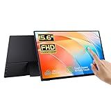 15.6'' Portable Monitor Touchscreen, FHD IPS Touch Screen with Tempered Glass, Travel Monitor with Kickstand & Speaker, HDMI USB C External Monitors for Laptop Phone Computer Xbox Switch