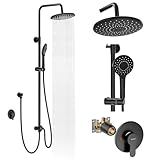 Hurran Shower System with 10 Inch Rain Shower Head and Handheld Sprayer, 3-Function Wall Mounted Bathroom Shower Faucet Set Height Adjustable Holder, Modern Shower Trim Kit Valve Included, Matte Black