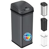 iTouchless 13 Gallon Smart Bin with Odor Filter, 50L Touchless Stainless Steel Kitchen Trash Can, Automatic Motion Lid, Fingerprint-Proof, Hands-Free Pet-Safe Lock & Soft-Close, Modern Gunmetal Gray