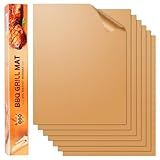 SKYBD Copper Grill Mats for Outdoor Grill(Set of 6), Nonstick & Easy to Clean BBQ Grilling Sheets, Reusable & Heavy Duty Mats Works on Outdoor Gas, Electric, Charcoal Grill