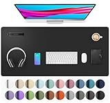 Aothia Leather Desk Pad Protector, Mouse Pad, Office Desk Mat, Non-Slip PU Leather Desk Blotter, Laptop Desk Pad, Waterproof Desk Writing Pad for Office and Home (Black,36" x 17")