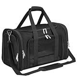 Soft-Sided Cat/Dog/Pet Carrier, Collapsible Pets Travel Carriers for Big Cats/Small Dogs with Shoulder Strap & Removable Mat, Mesh Puppy Carry Bag, Up to 16 Lbs, TSA Airline Approved(Black)