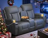 DG PEAFOWL Loveseat Recliner Sofa, Home Theater Seating with Center Console, Reclining Loveseat RV Couch with USB Ports & Phone Holders, Wall Hugger RV Sofa Furniture with Storage & Pocket
