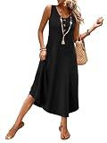 Black Dresses for Women Sleeveless Button Front Tank Dress Beach Vacation Clothes Casual Sun Dress Spring Summer Midi Dresses for Women 2026 Cruise Outfits Sundresses Long Maxi Black Dress M