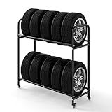 Hershii Tire Storage Rack, Rolling Tire Rack Adjustable - Black, Storage Shelf for Garage Storage 24.80-42.51'' X 15.35'' X 44.09''
